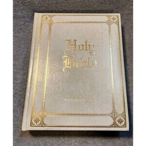 Holy Bible Guiding Light Edition King James Version White Gold Leather Vintage